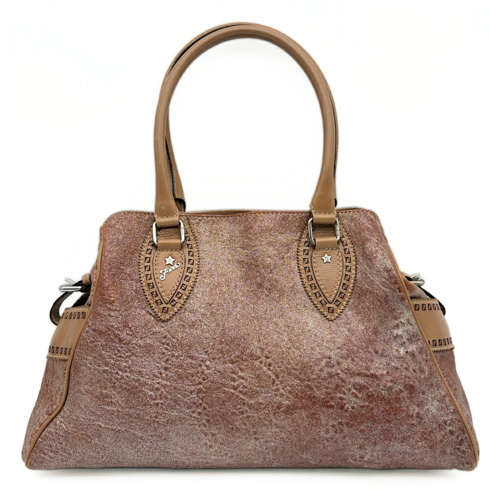 Fendi Etnico Handbag 8BN162 Metallic Leather Bronze Brown Women's Tote Bag FENDI